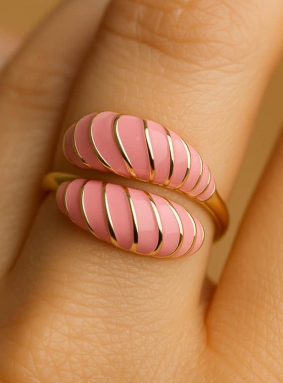 ✨ UShine.gr: Ατσάλινο Δαχτυλίδι Ροζ Σπείρα Εμαγιέ No 219