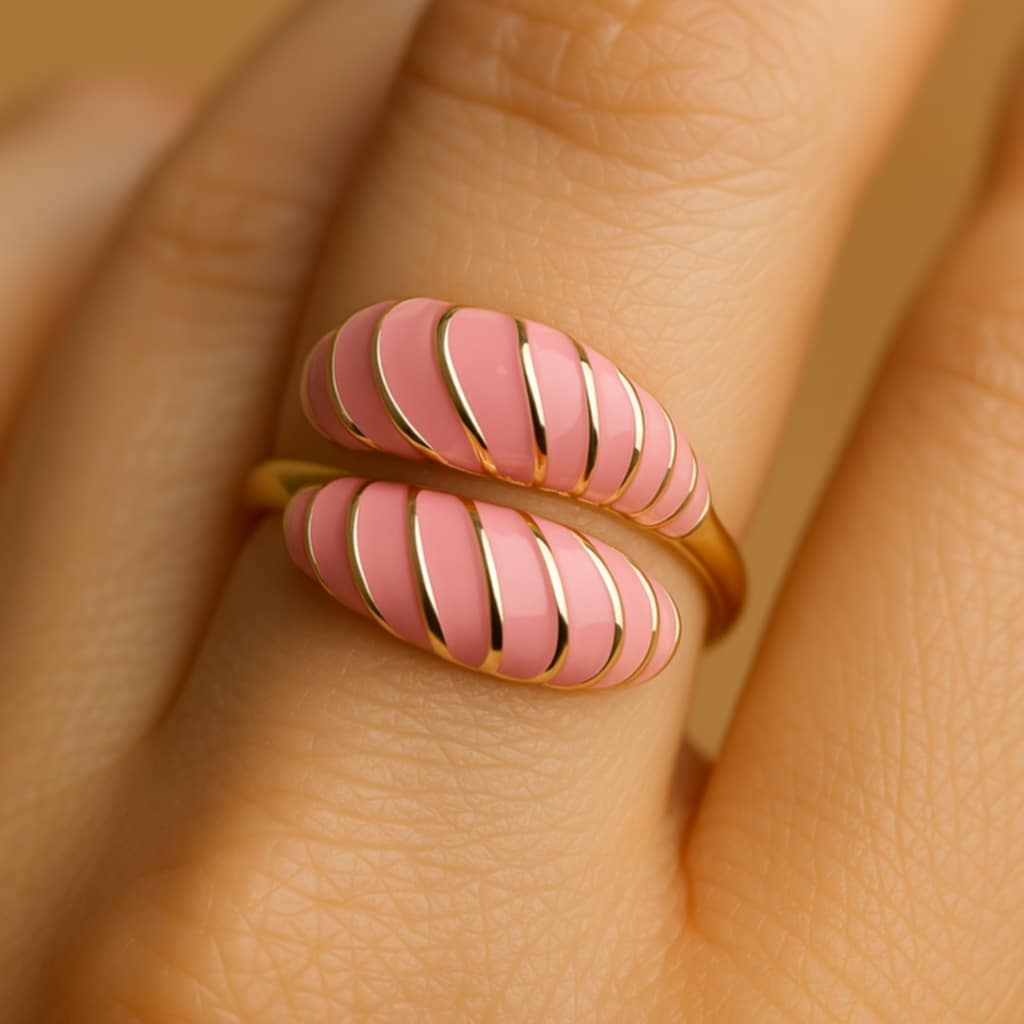 ✨ UShine.gr: Ατσάλινο Δαχτυλίδι Ροζ Σπείρα Εμαγιέ No 219
