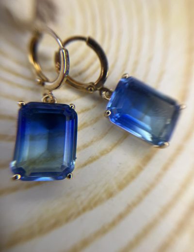 ✨ UShine.gr: Ατσάλινα Σκουλαρίκια με Μπλε Κρύσταλλο No 294