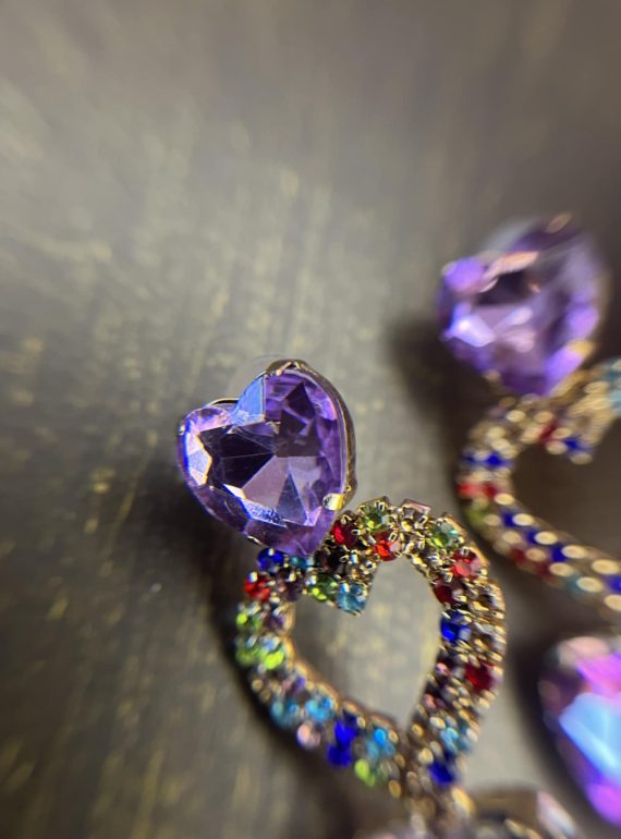 ✨ UShine.gr: Χειροποίητα Σκουλαρίκια Καρδιές Μωβ Rainbow No 317