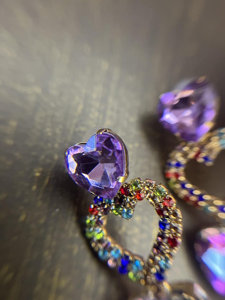 ✨ UShine.gr: Χειροποίητα Σκουλαρίκια Καρδιές Μωβ Rainbow No 317