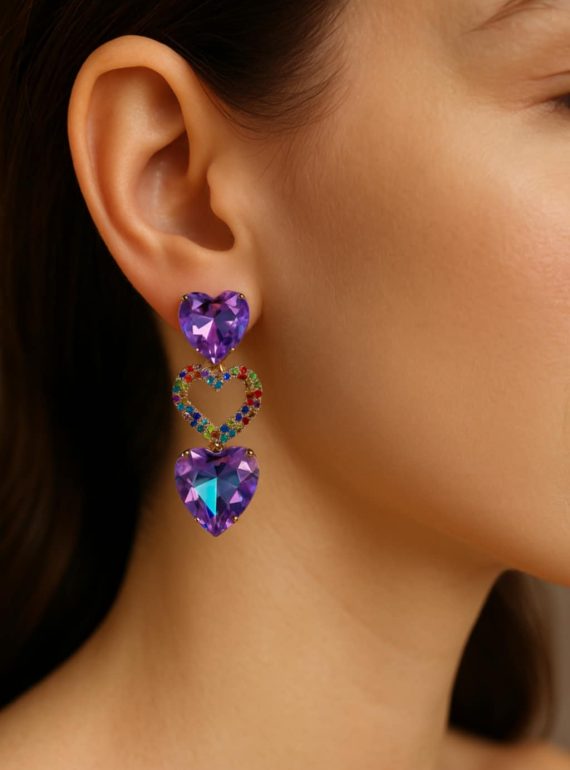 ✨ UShine.gr: Χειροποίητα Σκουλαρίκια Καρδιές Μωβ Rainbow No 317