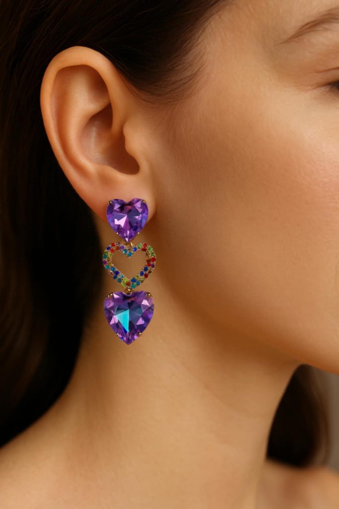 ✨ UShine.gr: Χειροποίητα Σκουλαρίκια Καρδιές Μωβ Rainbow No 317