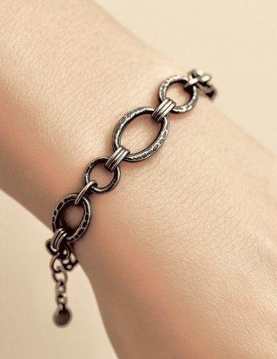 ✨ UShine.gr: Ατσάλινο Ασημί Βραχιόλι με Οβάλ Κρίκους No 182