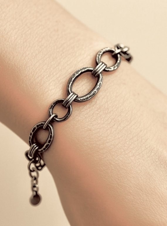 ✨ UShine.gr: Ατσάλινο Ασημί Βραχιόλι με Οβάλ Κρίκους No 182