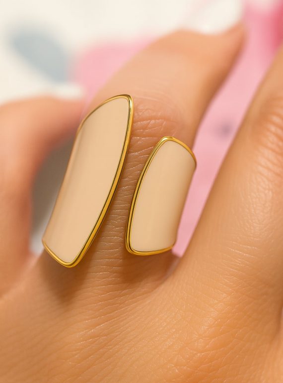 ✨ UShine.gr: Ατσάλινο Ασύμμετρο Δαχτυλίδι Nude Εμαγιέ No 207