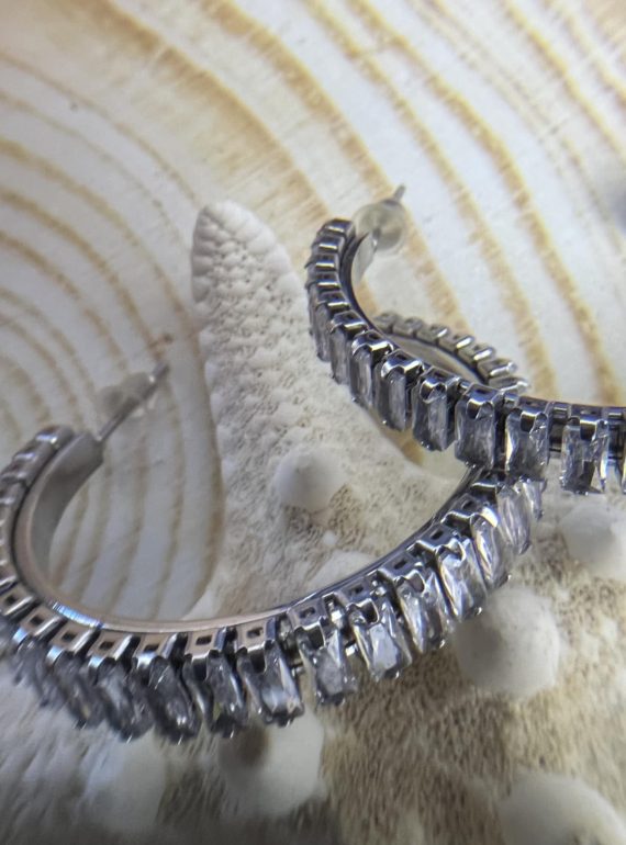 ✨ UShine.gr: Ατσάλινα σκουλαρίκια με κρύσταλλα baguette No 337