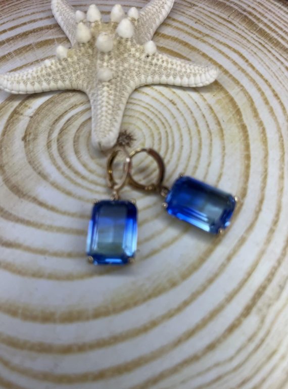 ✨ UShine.gr: Ατσάλινα Σκουλαρίκια με Μπλε Κρύσταλλο No 294