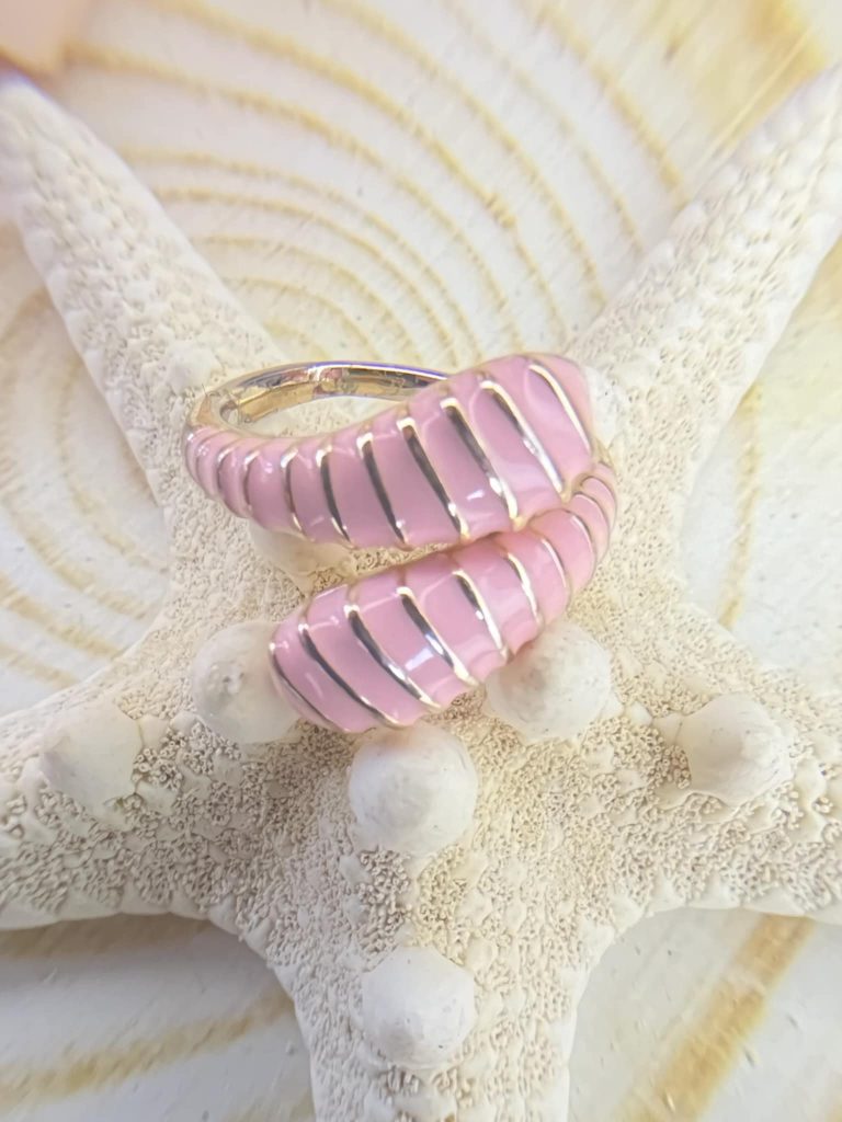 ✨ UShine.gr: Ατσάλινο Δαχτυλίδι Ροζ Σπείρα Εμαγιέ No 219