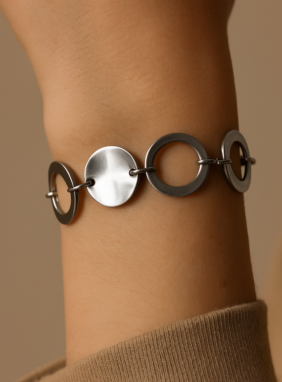 ✨ UShine.gr: Ατσάλινο Βραχιόλι με Γεωμετρικούς Κρίκους No 176