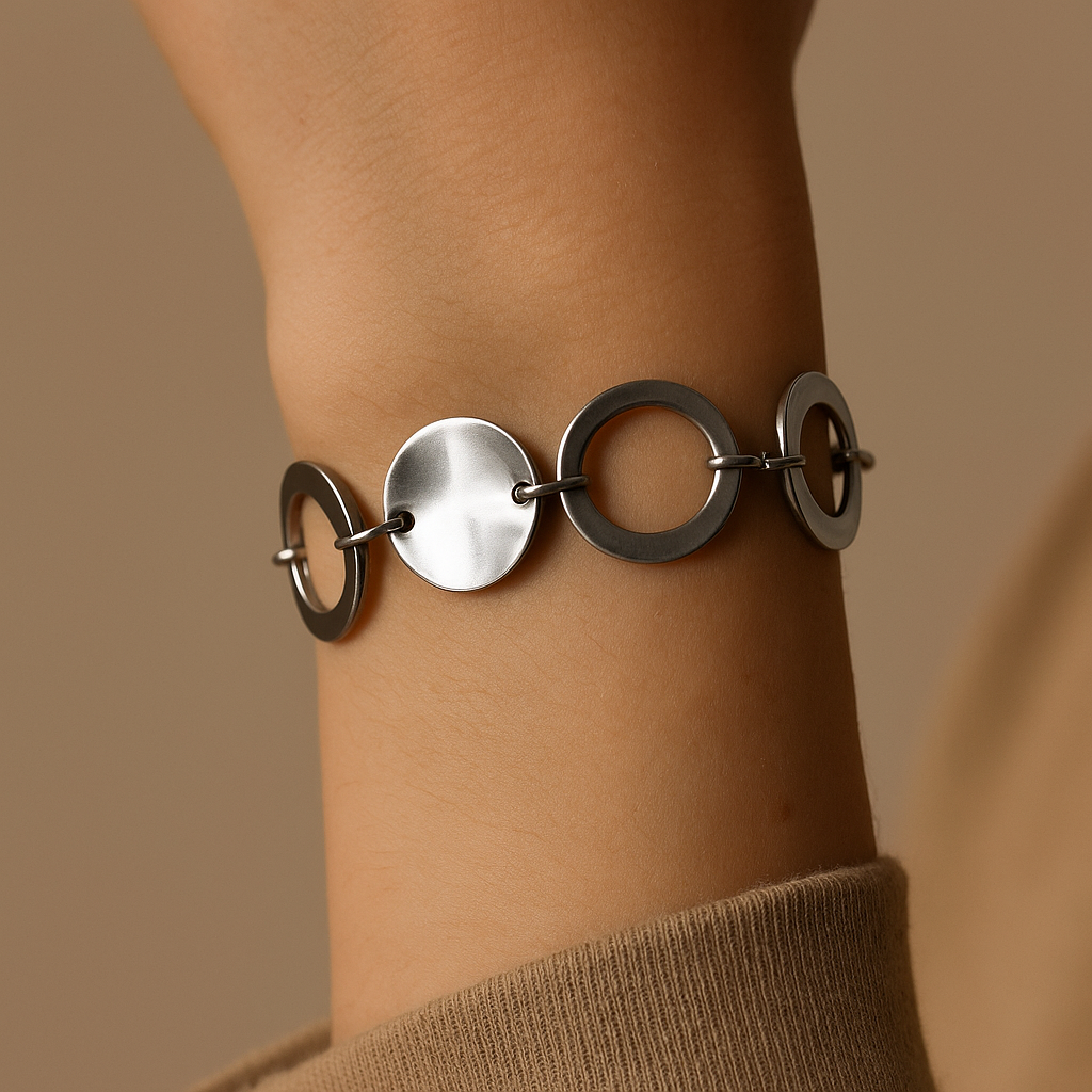 ✨ UShine.gr: Ατσάλινο Βραχιόλι με Γεωμετρικούς Κρίκους No 176