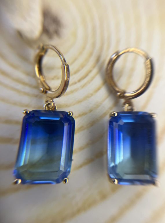 ✨ UShine.gr: Ατσάλινα Σκουλαρίκια με Μπλε Κρύσταλλο No 294