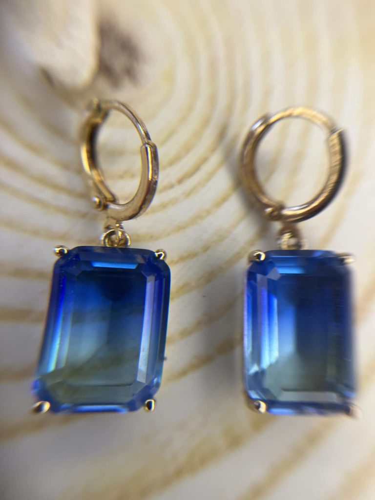 ✨ UShine.gr: Ατσάλινα Σκουλαρίκια με Μπλε Κρύσταλλο No 294