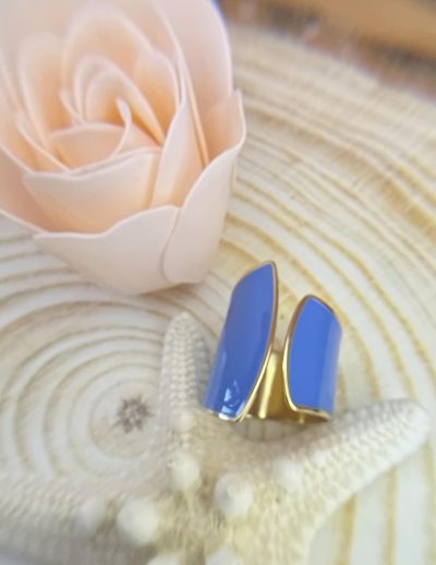 ✨ UShine.gr: Ατσάλινο Ασύμμετρο Δαχτυλίδι Μπλε Εμαγιέ No 240