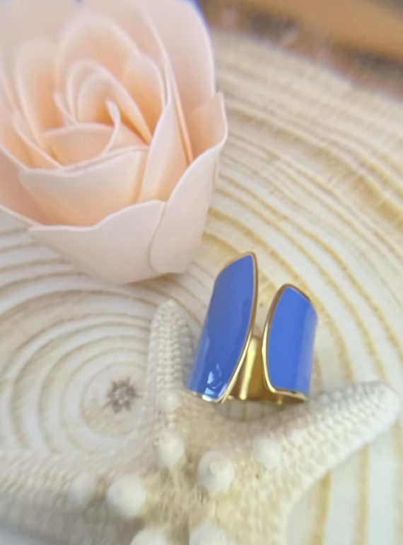 ✨ UShine.gr: Ατσάλινο Ασύμμετρο Δαχτυλίδι Μπλε Εμαγιέ No 240