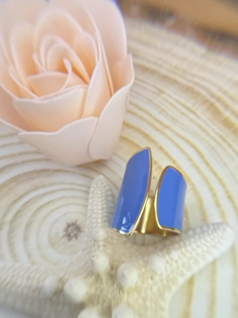 ✨ UShine.gr: Ατσάλινο Ασύμμετρο Δαχτυλίδι Μπλε Εμαγιέ No 240