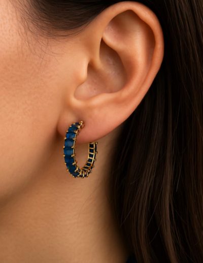 ✨ UShine.gr: Ατσάλινοι Κρίκοι με Μπλε Ζιργκόν No 311