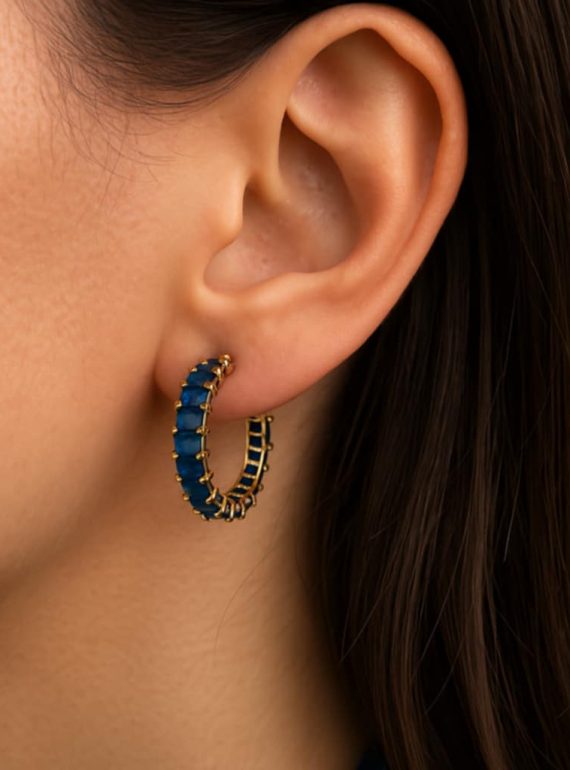 ✨ UShine.gr: Ατσάλινοι Κρίκοι με Μπλε Ζιργκόν No 311