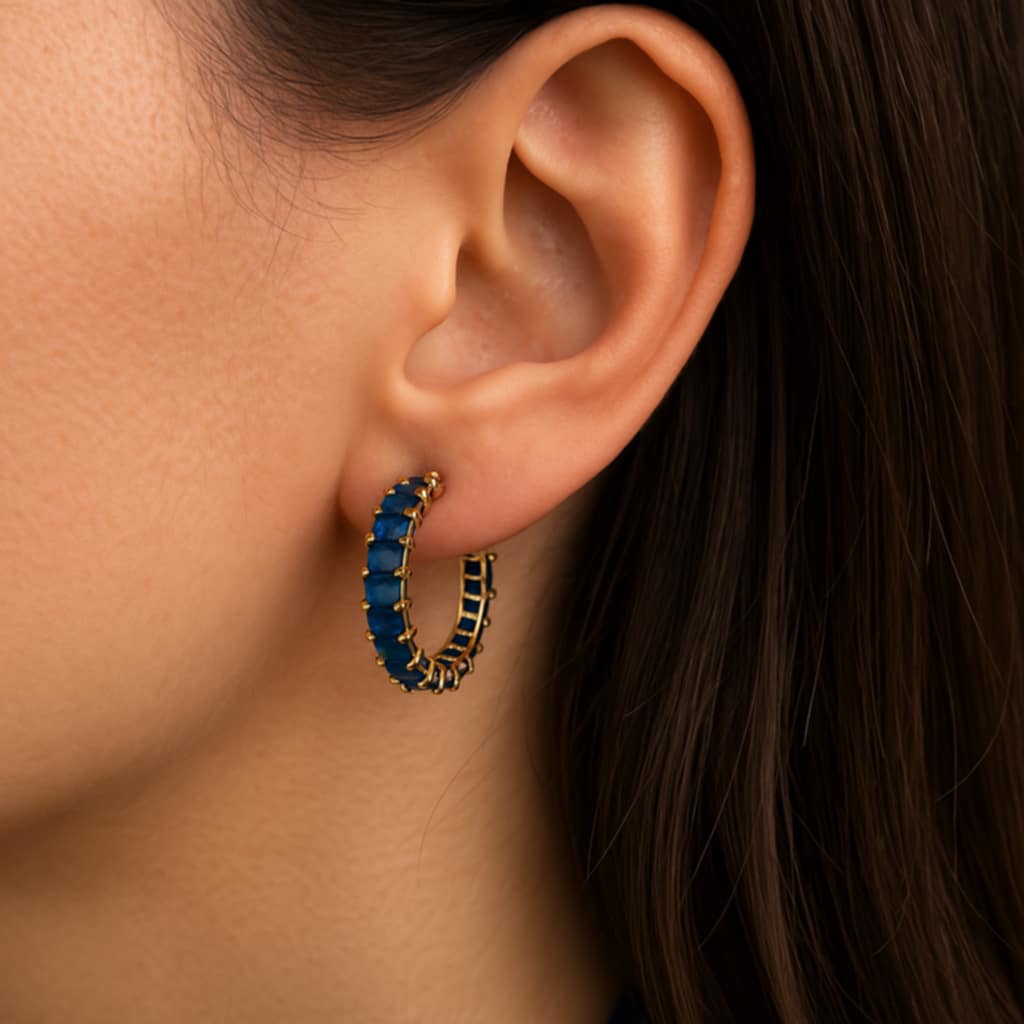 ✨ UShine.gr: Ατσάλινοι Κρίκοι με Μπλε Ζιργκόν No 311