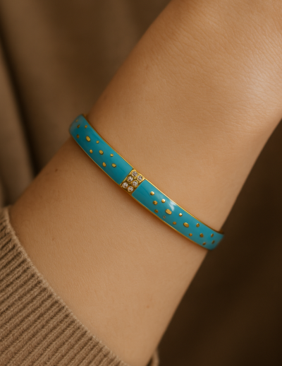 ✨ UShine.gr: Ατσάλινο Βραχιόλι Σμάλτο Τιρκουάζ με Ζιρκόνια No 169