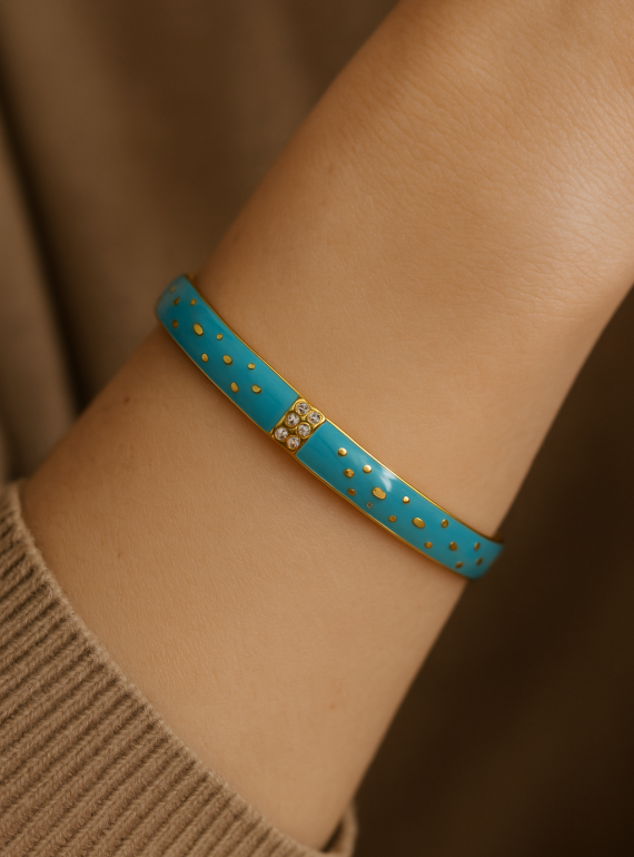 ✨ UShine.gr: Ατσάλινο Βραχιόλι Σμάλτο Τιρκουάζ με Ζιρκόνια No 169