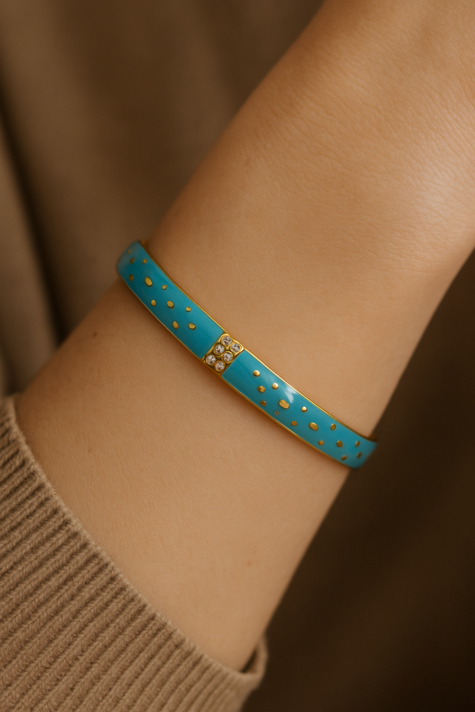 ✨ UShine.gr: Ατσάλινο Βραχιόλι Σμάλτο Τιρκουάζ με Ζιρκόνια No 169