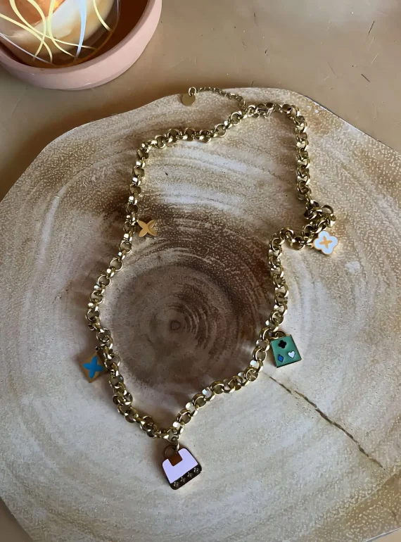 ✨ UShine.gr: Ατσάλινο Κολιέ με Πολύχρωμα Charms No 93