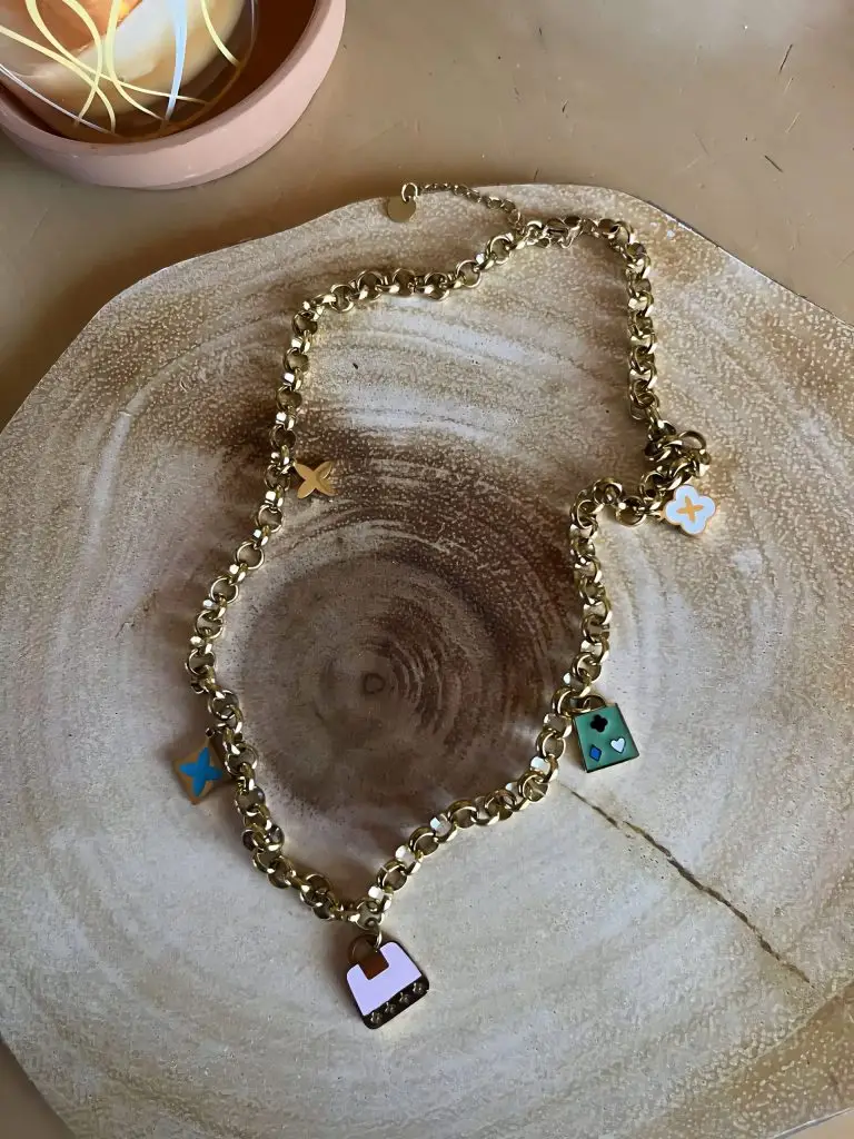 ✨ UShine.gr: Ατσάλινο Κολιέ με Πολύχρωμα Charms No 93