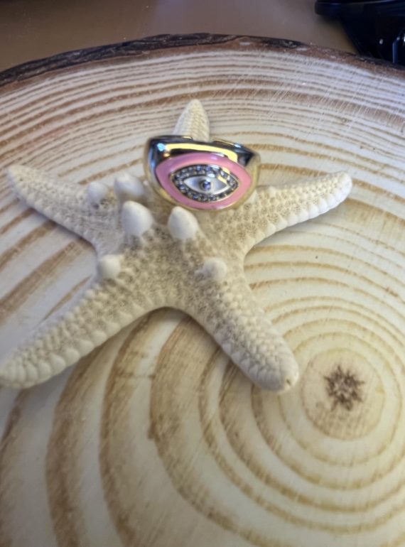 ✨ UShine.gr: Ατσάλινο Δαχτυλίδι Μάτι Ροζ Εμαγιέ No 254