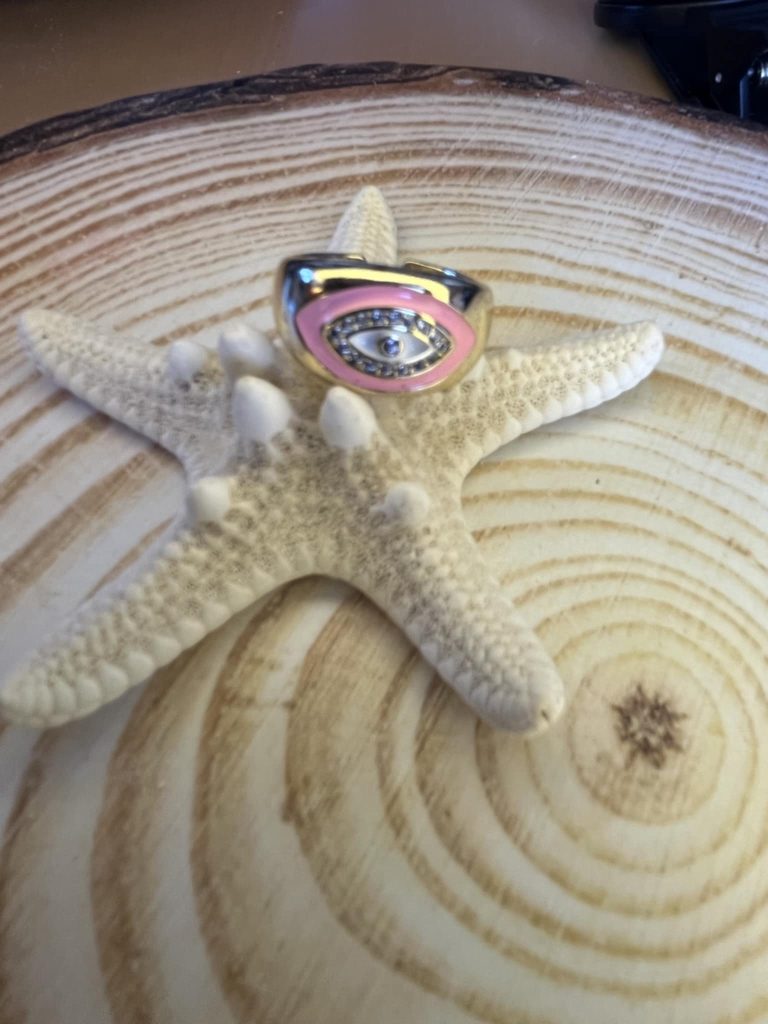 ✨ UShine.gr: Ατσάλινο Δαχτυλίδι Μάτι Ροζ Εμαγιέ No 254