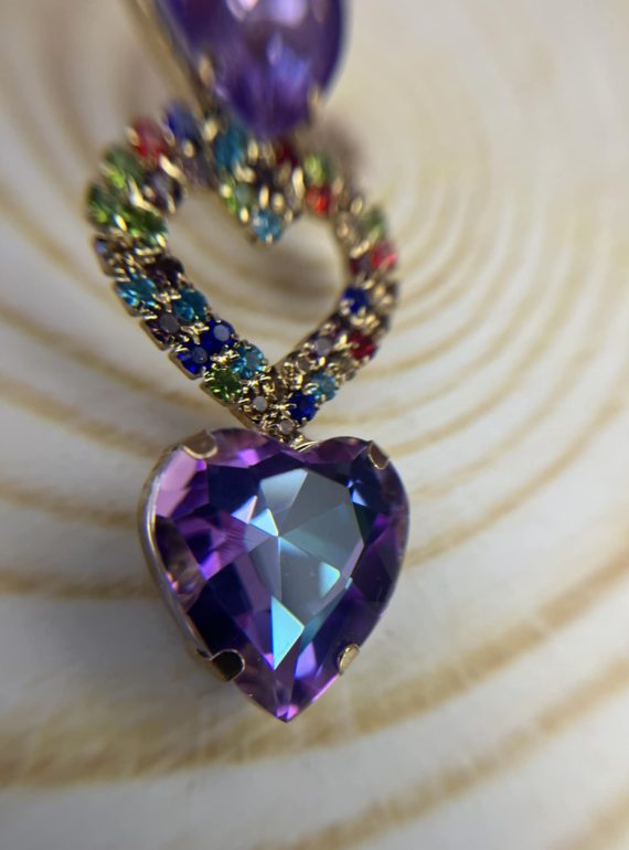 ✨ UShine.gr: Χειροποίητα Σκουλαρίκια Καρδιές Μωβ Rainbow No 317