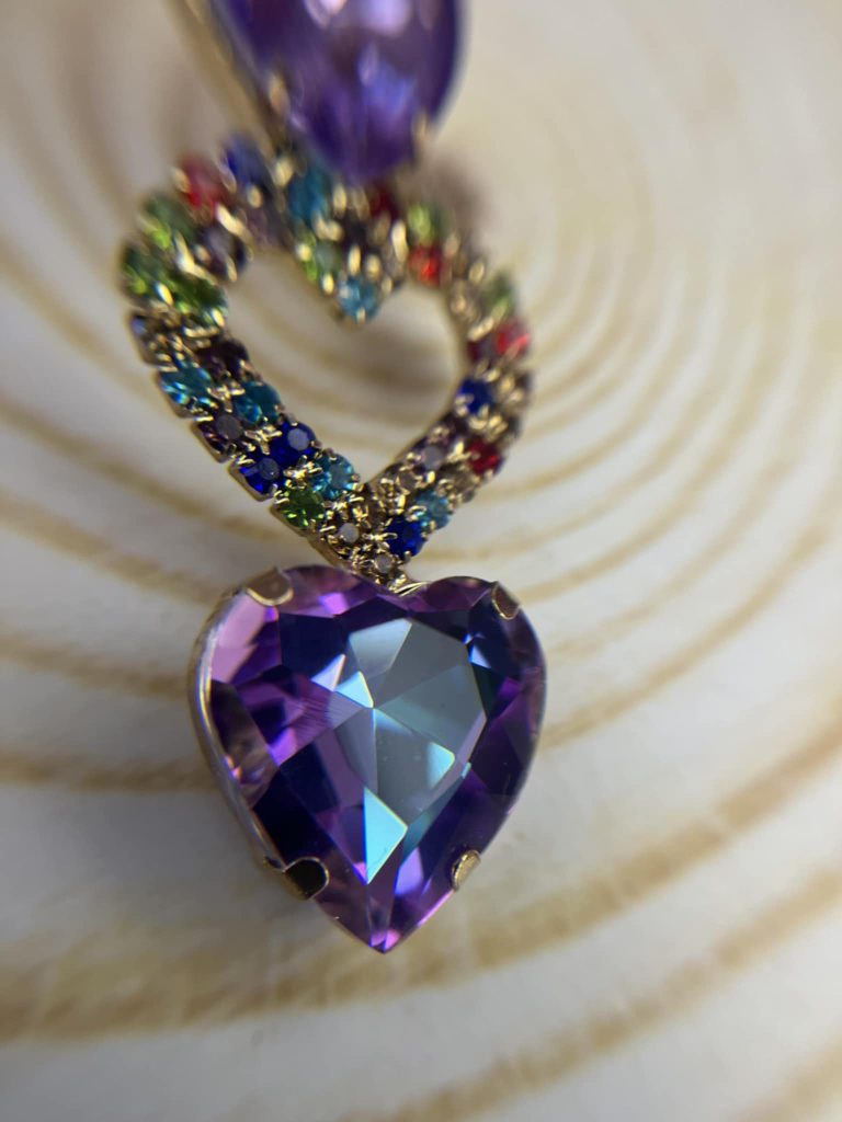 ✨ UShine.gr: Χειροποίητα Σκουλαρίκια Καρδιές Μωβ Rainbow No 317