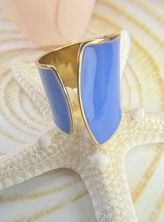 ✨ UShine.gr: Ατσάλινο Ασύμμετρο Δαχτυλίδι Μπλε Εμαγιέ No 240