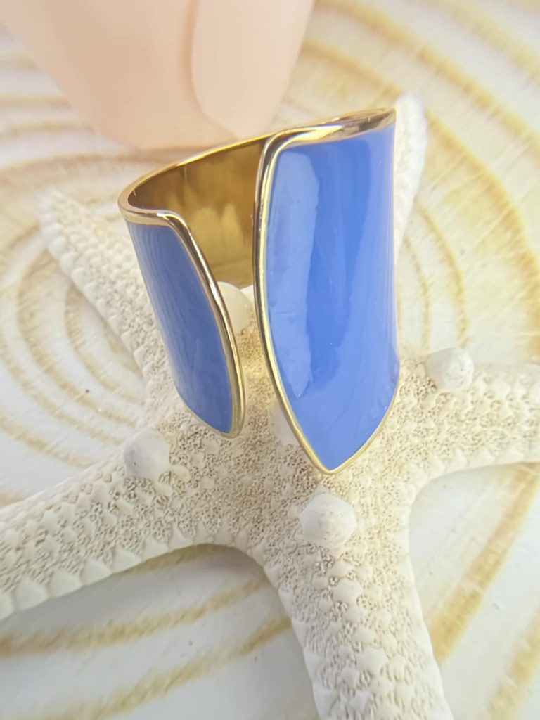 ✨ UShine.gr: Ατσάλινο Ασύμμετρο Δαχτυλίδι Μπλε Εμαγιέ No 240