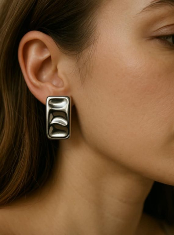 ✨ UShine.gr: Ατσάλινα σκουλαρίκια ανάγλυφο ορθογώνιο No 336