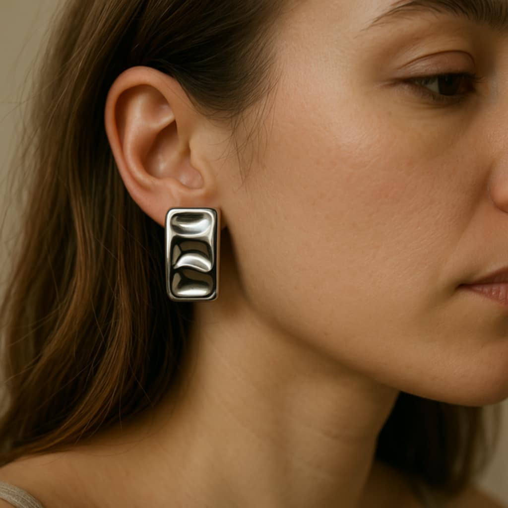✨ UShine.gr: Ατσάλινα σκουλαρίκια ανάγλυφο ορθογώνιο No 336