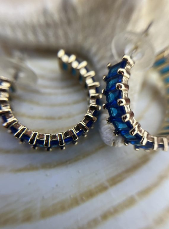 ✨ UShine.gr: Ατσάλινοι Κρίκοι με Μπλε Ζιργκόν No 311