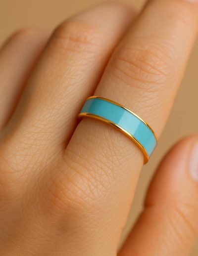 ✨ UShine.gr: Ατσάλινο Δαχτυλίδι Τιρκουάζ Εμαγιέ No 232