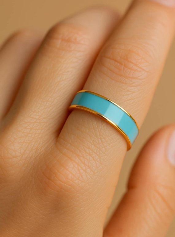 ✨ UShine.gr: Ατσάλινο Δαχτυλίδι Τιρκουάζ Εμαγιέ No 232