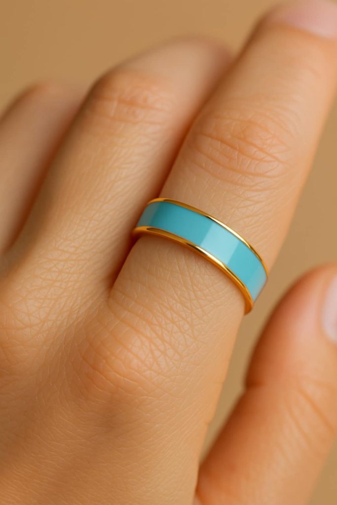 ✨ UShine.gr: Ατσάλινο Δαχτυλίδι Τιρκουάζ Εμαγιέ No 232