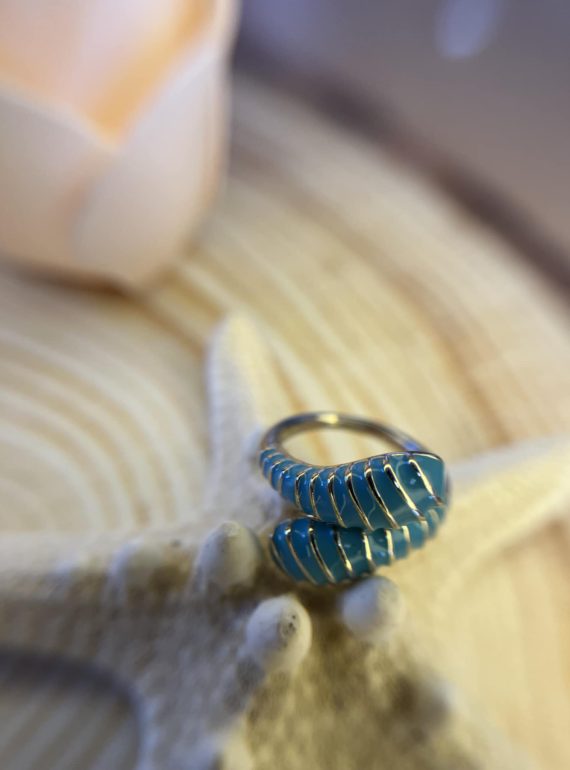 ✨ UShine.gr: Ατσάλινο Δαχτυλίδι Τιρκουάζ Σπείρα Εμαγιέ No 213