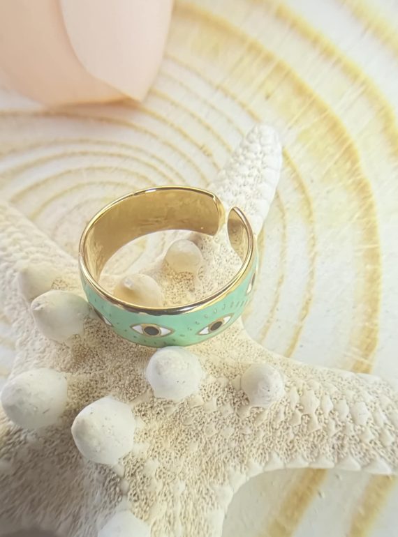 ✨ UShine.gr: Ατσάλινο Δαχτυλίδι Μάτι Τιρκουάζ Εμαγιέ No 247