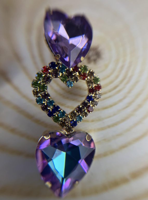 ✨ UShine.gr: Χειροποίητα Σκουλαρίκια Καρδιές Μωβ Rainbow No 317