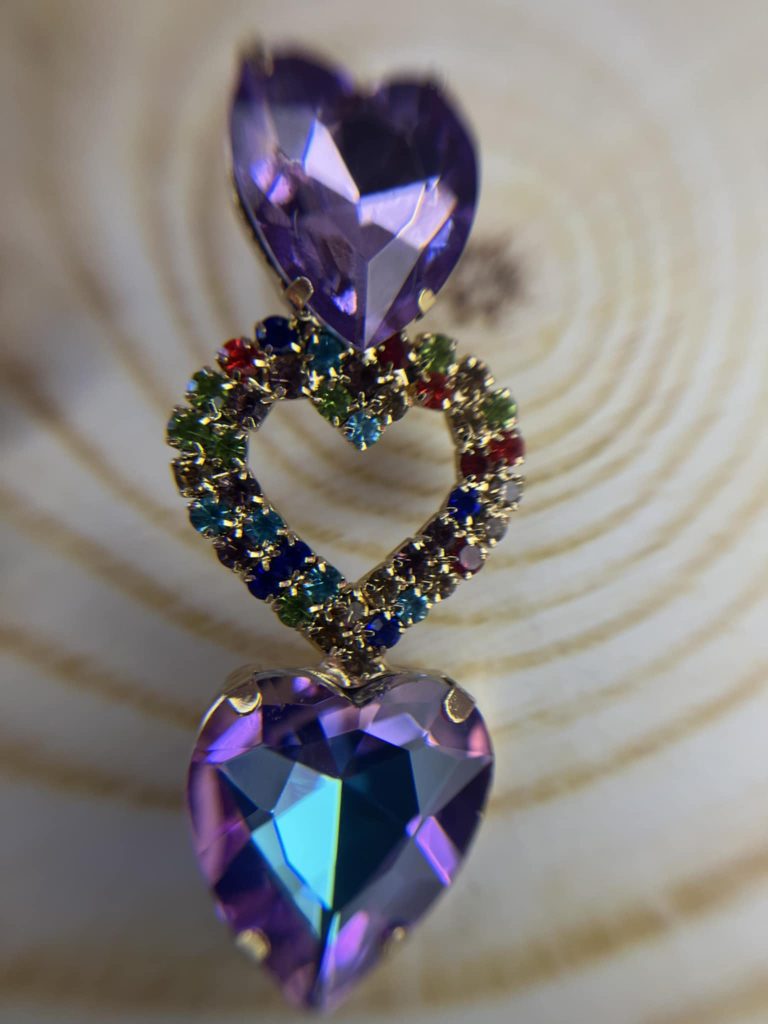 ✨ UShine.gr: Χειροποίητα Σκουλαρίκια Καρδιές Μωβ Rainbow No 317