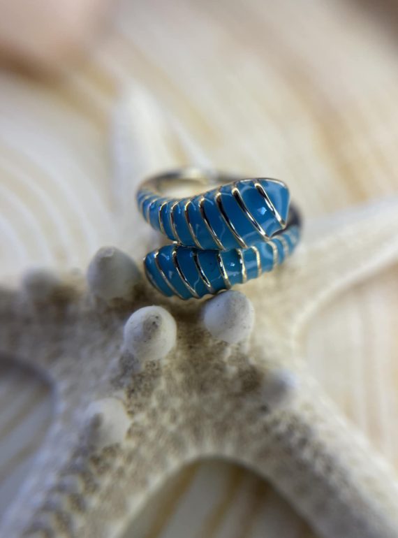 ✨ UShine.gr: Ατσάλινο Δαχτυλίδι Τιρκουάζ Σπείρα Εμαγιέ No 213