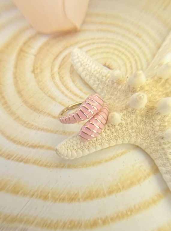 ✨ UShine.gr: Ατσάλινο Δαχτυλίδι Ροζ Σπείρα Εμαγιέ No 219