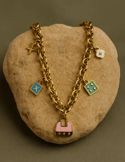 ✨ UShine.gr: Ατσάλινο Κολιέ με Πολύχρωμα Charms No 93