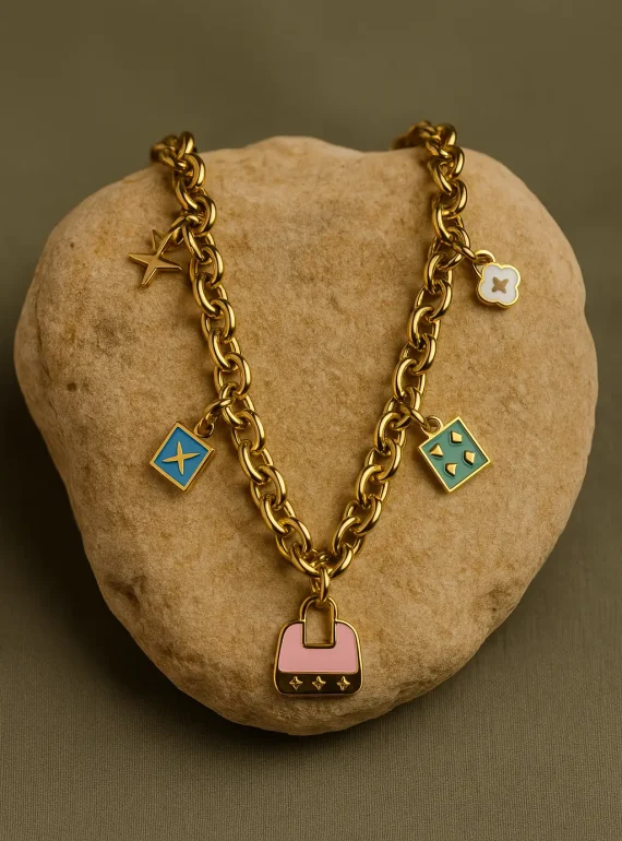 ✨ UShine.gr: Ατσάλινο Κολιέ με Πολύχρωμα Charms No 93