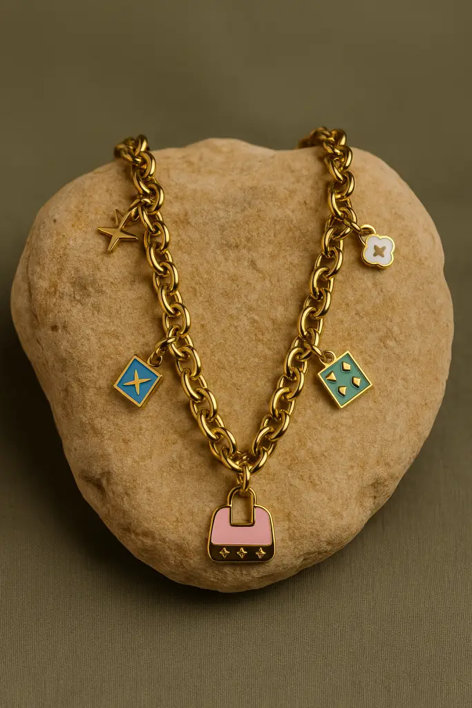 ✨ UShine.gr: Ατσάλινο Κολιέ με Πολύχρωμα Charms No 93