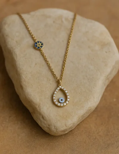 ✨ UShine.gr: Ατσάλινο Κολιέ με Δάκρυ & Ματάκι No 92